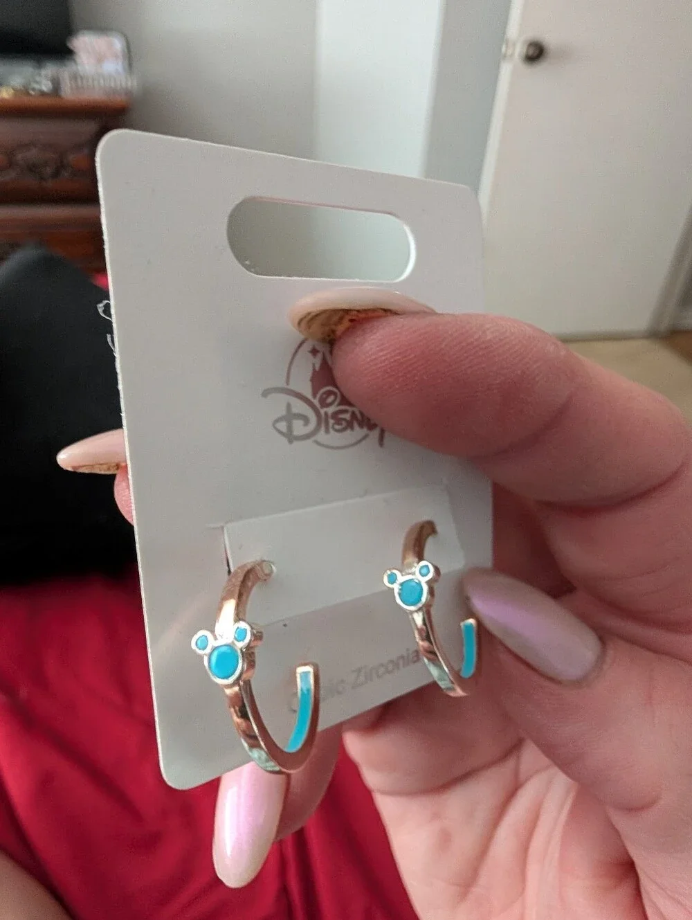 Disney Rose Gold Hoops with Turquoise Mickey Accents